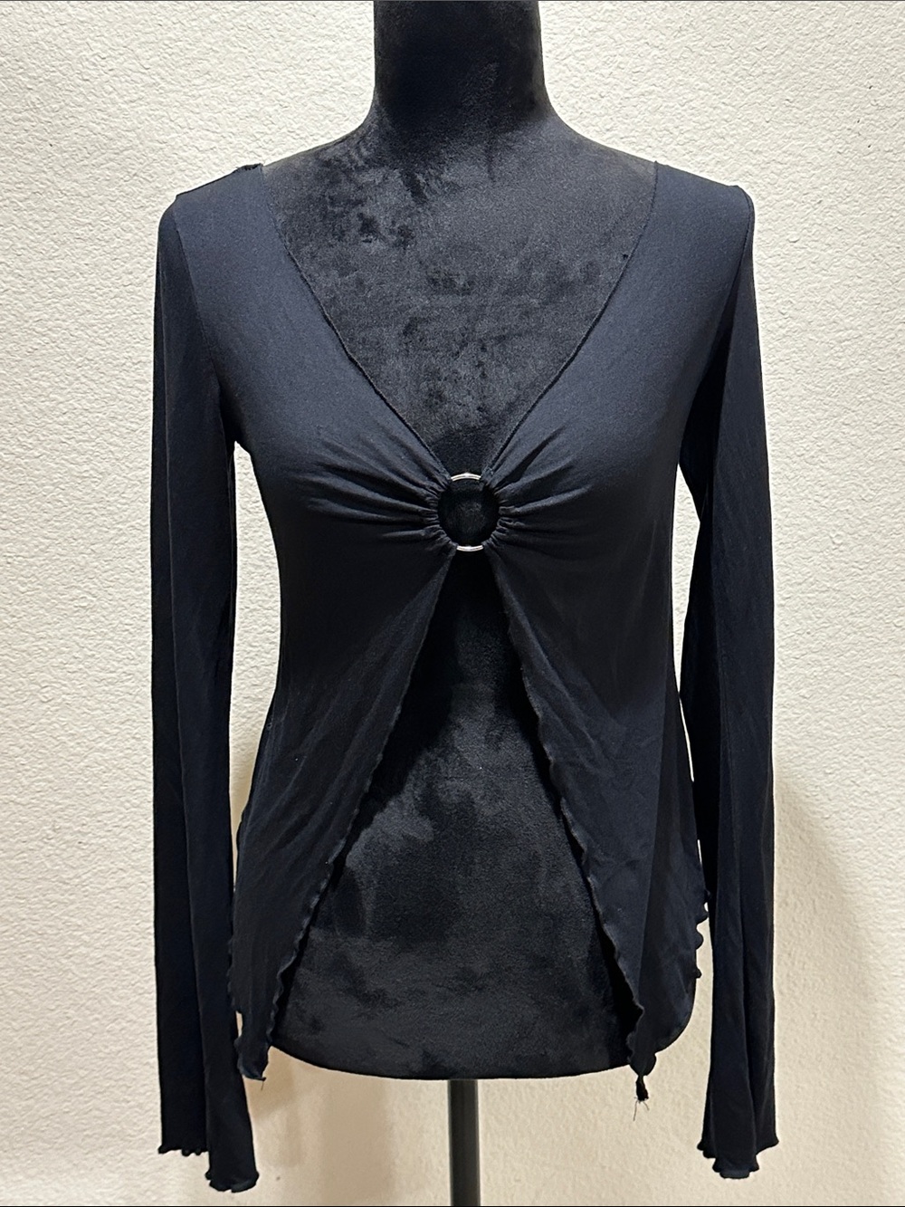 SHEIN Black Long Sleeve Ring-Front Twist Top